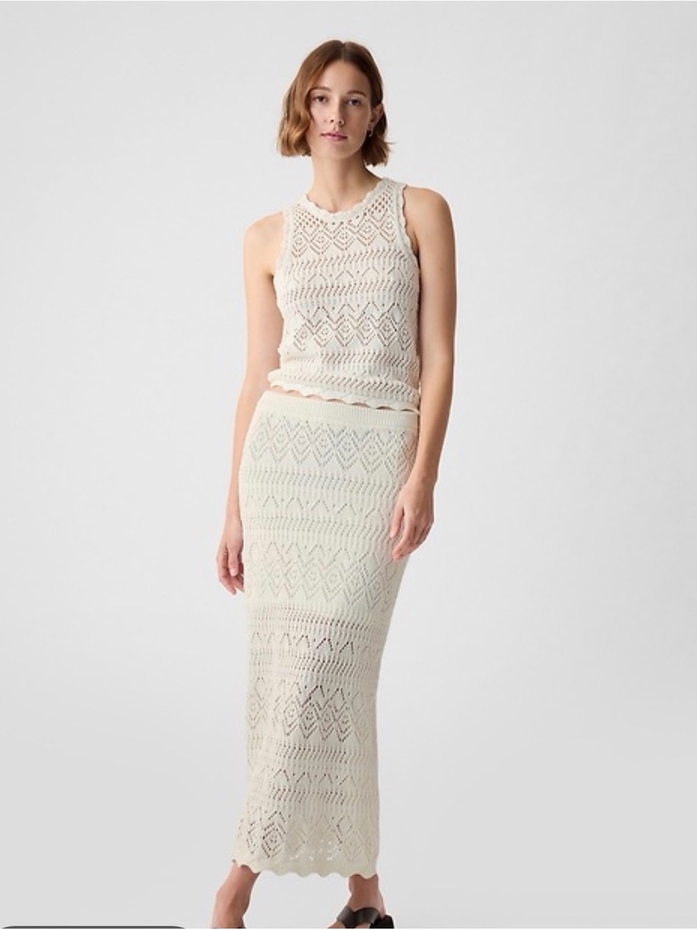 GAP Cream/white Crochet Maxi Skirt & matching tank! Skirt Large Tall Top medium